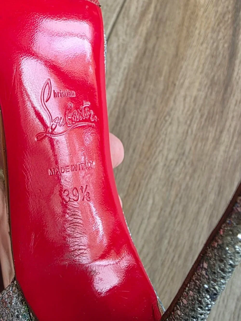 Christian Louboutin Toboggan D'Orsay 100 Glitter Blue/Grey Strap Shoe Eur. 39.5